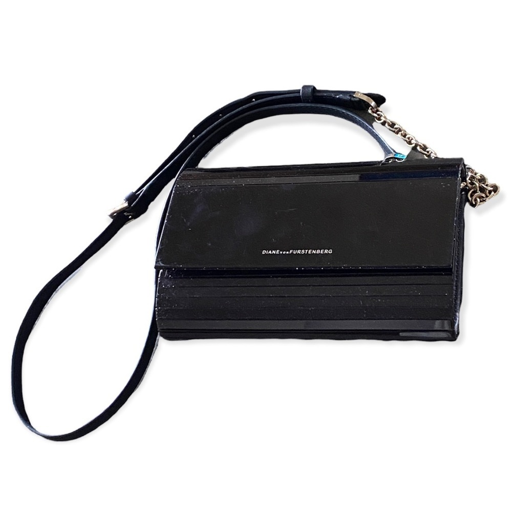 Diane Von Furstenberg Black Glitter Resin Twilight Clutch Crossbody